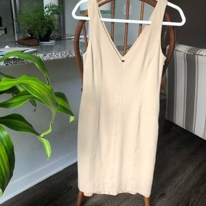 Cream Ralph Lauren V-neck body-con midi dress